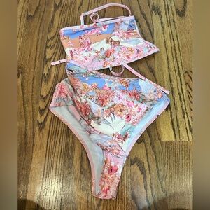 Floral Pink High-Waist One-Piece Swimsuit